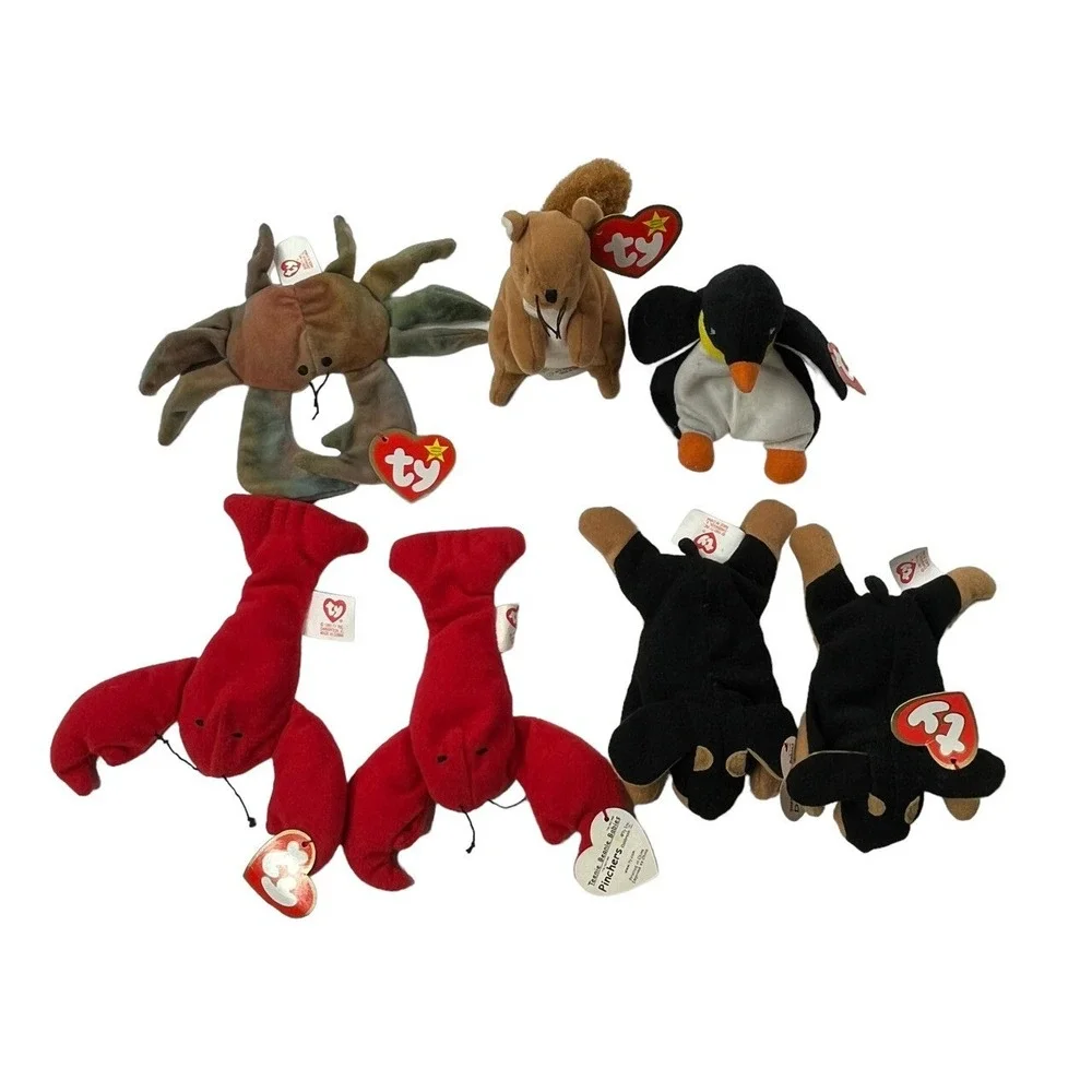 McDonalds Lot of 7 Vintage 1993 Teenie Beanie Babies‎ Pinchers Nuts Squirrel Etc